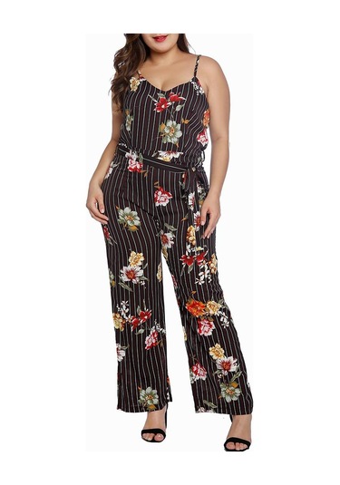 Suntek Bayan Çizgili Spagetti Kayışı Tulum Kolsuz Uzun Siyah