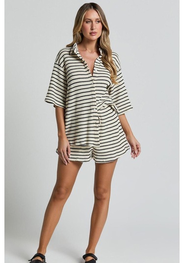 Madmext Beyaz Kadın Şort Gömlek Takım Mg2328 Beyaz