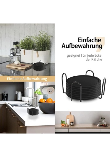 Xurunkeji Bardak Altlıkları Bardaklar 8'li Set Silikon Bardak Altlıkları Yuvarlak Tasarım Siyah Bardak Altlıkları İçecekler, Bar, Bardaklar, Cam İçin - Masa Siyah