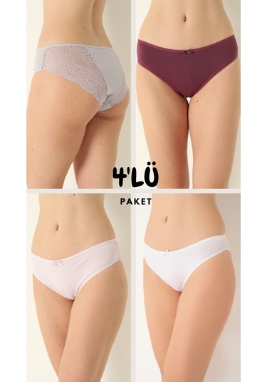 Kadın Dantelli 4'lü Paket Karışık Renk Külot Asorti-2 C7t0n0o408 001