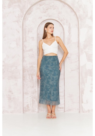 Kadın Haki Astarlı Tül Etek Dm2037 Haki