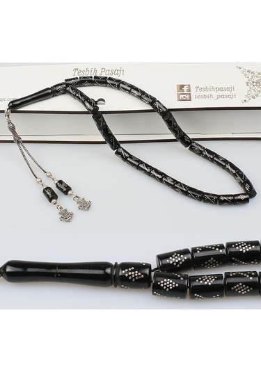 Gümüş İşleme Kesme Taneli Erzurum Oltu Taşı Tesbih (7 x