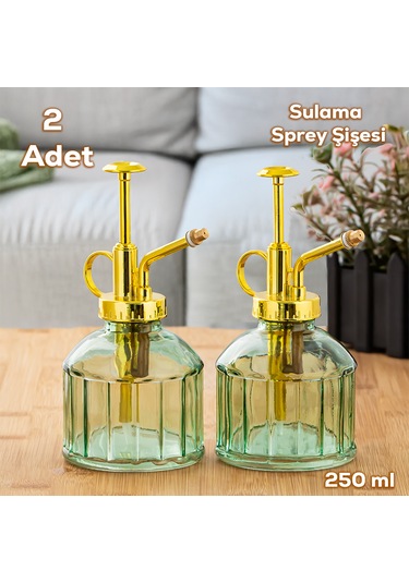 Perotti 15733 2li Yeşil Vintage Cam Bitki Sulama Şişesi Sulama Ka