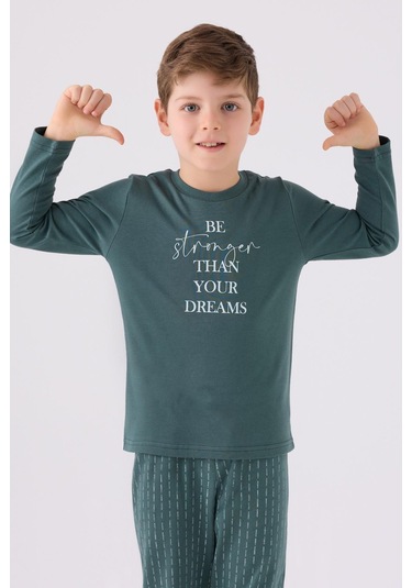 Arnetta 3130 Erkek Çocuk Uzun Kol Pijama Takım Yeşil