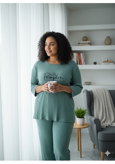 Kadın Yeşil Pumpkin Pijama Takımı Yeşil