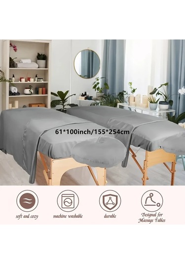 Fochsia Beyaz 3 Parça Masaj Yatağı Nevresim Takımı Yüz Örtüsü Çarşaf Ve Yastık Kılıfı Spa Kuaför Altın