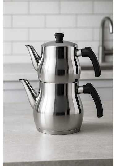 Yunusoğlu Home Klasik Çaydanlık Takımı 0,8l Üst 1,25l Alt Çelik