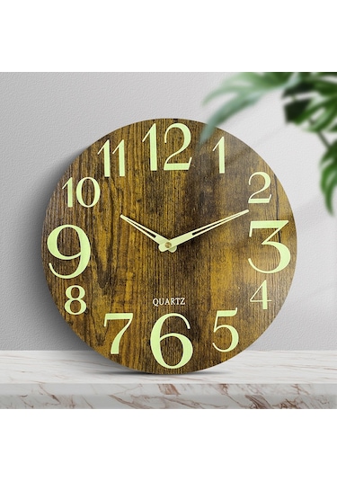 Moveevo Ahşap 30cm Akıllı Gecesi Parlayan Sessiz Duvar Saati, Ev Dekoru İçin Isı İşlemeli Ahşap, Pratik Ve Konfor Verici, Trend Ürün Ahşap