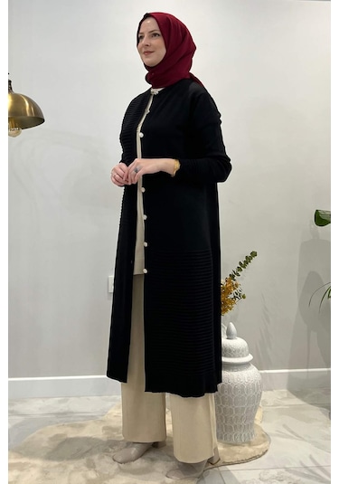 Manolya Siyah Triko Hırka Çok Renkli