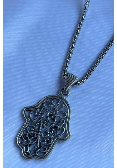 Fatma Ana Eli El İşçiliği Paslanmaz Çelik Zincir Erkek Kolye Gümüş