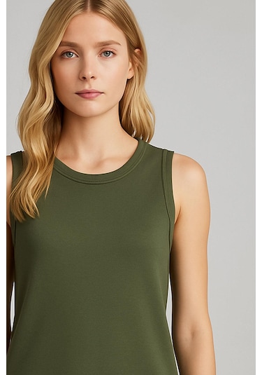 Modal Kumaş Rahat Kalıp Basic Günlük Elbise Haki