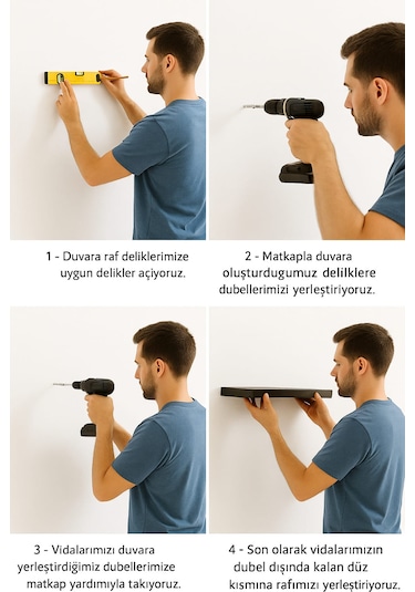 50 Cm Parlak Siyah Mdf Uçan Duvar Rafı Gizli Bağlantı Kitaplık