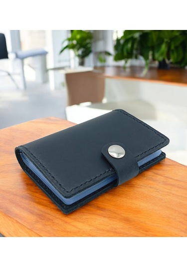 Cronder Hakiki Deri Şeffaf Bölmeli Kartlık Cüzdan Siyah