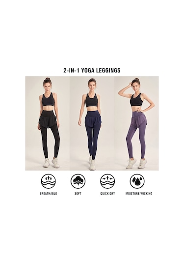 Gajeena Kadın Spor Taytı - 2'li Tasarım, Esnek Bel, Arka Cep, Koşu Ve Yoga İçin SiYAH