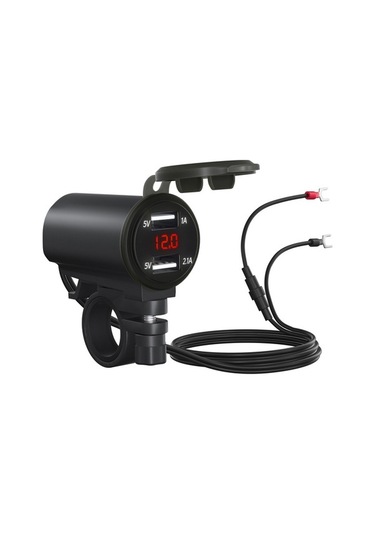 Pazly Çift Usb Motosiklet Şarj Adaptörü - 12v 3.1a Su Geçirmez Dijital Voltmetre Ve Montaj Aksesuarları Kiti