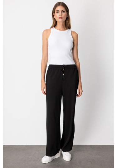 On Kadın Beli Lastikli Bol Paça Eşofman Altı 66510 Siyah Siyah