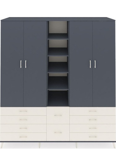 Kronos Dolap 9 Raflı 10 Çekmeceli 2 Askılı 220x59x243 Antrasit-antrasit/aytaşı Antrasıt/aytası