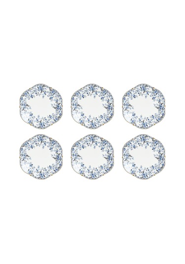 Lucky Art Clarice New Bone China Porselen Mavi Küçük Çiçek Desenli 6 Lı Tabak Seti 27 Cm Lyfn 017