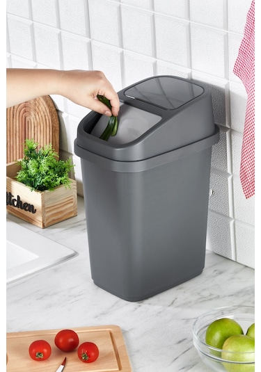 5 Lt Çöp Kovası Siyah, Mutfak, Banyo, Tuvalet Çöp Kutusu Gri