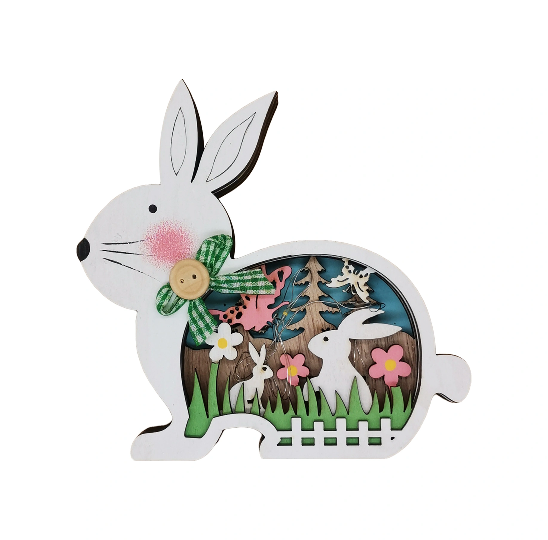 Folinda Led Işıklı Ahşap Paskalya Tavşanı Dekorasyon, Islak Işık Effekti İle Ev/parti/ofis Zenginleştirici 3 Adet Ag10 Pil Dahil