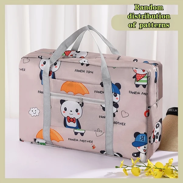 Chuangyinshop Panda Desenli Büyük Kapasiteli Katlanır Omuz Çantası Seyahat Depolama Panda Deseni