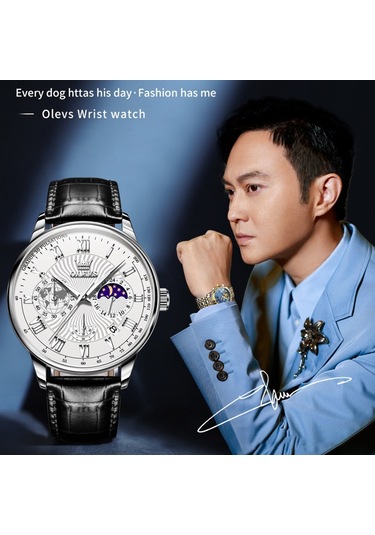 Olevs 2893 Erkekler Çok Fonksiyonlu İş Kuvars Saati Siyah + Beyaz