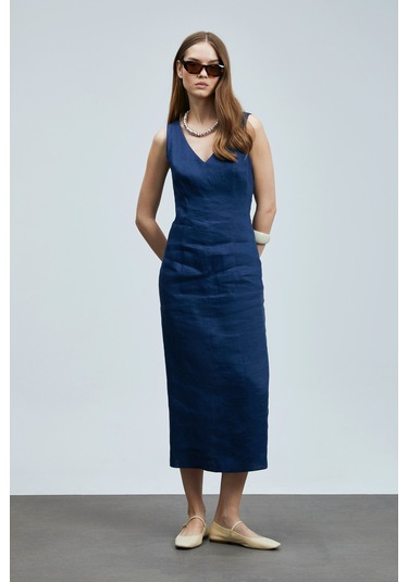 Lufian Honey Kadın Kolsuz Keten Elbise Lacivert Lacivert 121290016100200 Lacivert