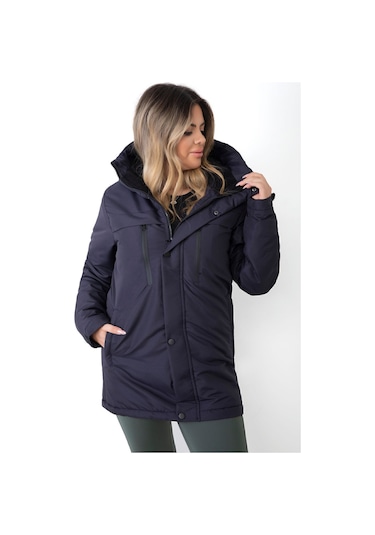 Kadın Lacivert Içi Polarlı Su Ve Rüzgar Geçirmez Kapüşonlu Kışlık Mont & Kaban & Parka Lacivert