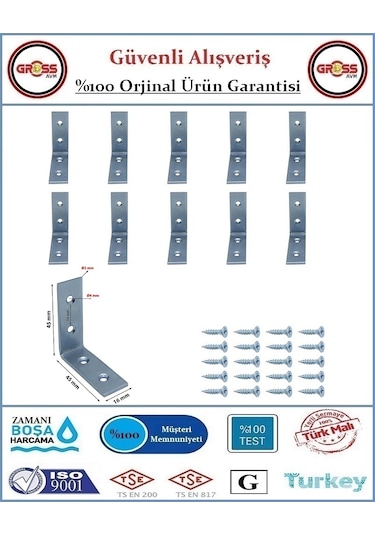 Masa Gönye - 15x45x45 Mobilya Bağlantı L Köşebenti - 10 Adet Saten