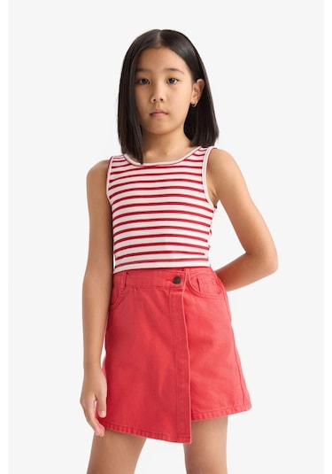 DeFacto Kız Çocuk Bisiklet Yaka Çizgili Atlet Z7814A625HSRD256 Kırmızı