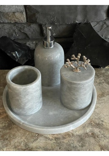 Gri Mermer 4'lü Banyo Seti Beyaz