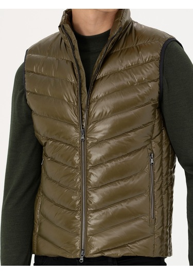 Cacharel Haki Slim Fit İnce Kapitone Mont Yelek Yesıl