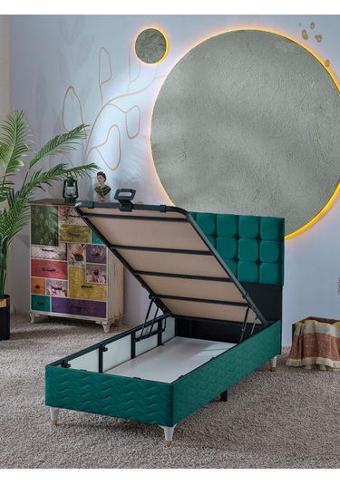 Beehanem Bengü Tek Kişilik 3lü Set Yatak+baza+başlık Yeşil 120 X 200