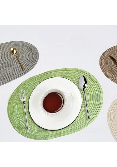 Yeşil Dokuma Pamuk İplik Servis Altlıkları Elips Tasarım Minimalist Isıya Dayanıklı Aşınmaya Dayanıklı Masa Koruyucular Yemek Paspasları Yeşil