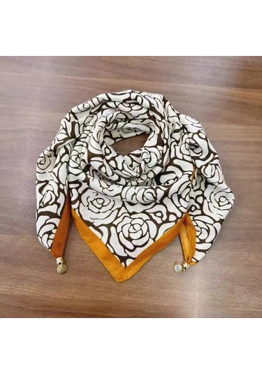 Prosperlink Lüks Manyetik Toka Çizgili İpek Eşarp - Kadın Bahar/sonbahar Moda Boyun Sarar Aksesuarone Sizekadın Camel