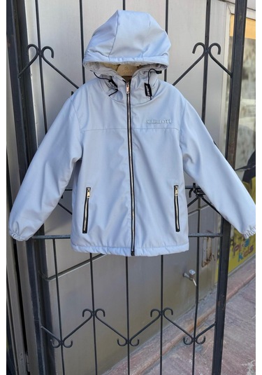 Erkek Çocuk Sabit Kapüşonlu Metal Armalı İçi Kürklü Mont Km3987 Gri