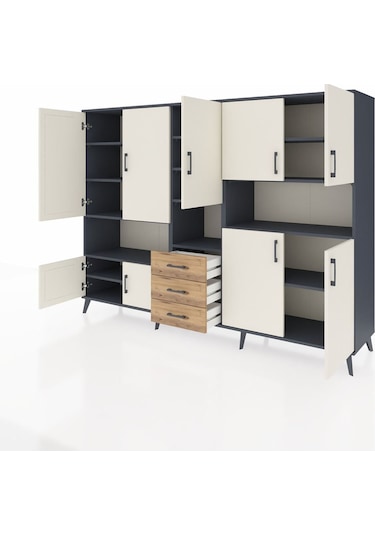 Hyperion Dolap 13 Raflı 3 Çekmeceli 9 Kapaklı 220x44x163 Antrasit Antrasit-aytaşı/çam