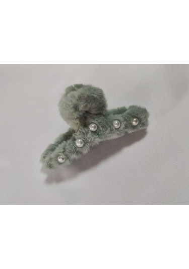 Büyük Boy İnci Peluş Mandal Toka 12 Cm Yeşil