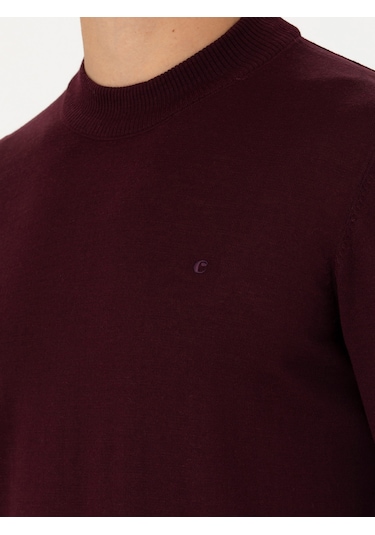 Cacharel Koyu Bordo Slim Fit Çeyrek Balıkçı Yaka Triko Kazak