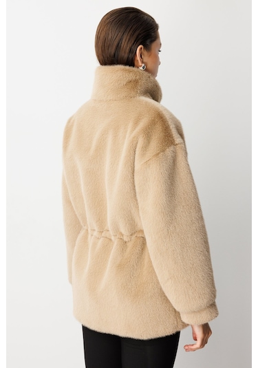 Ekol Kadın Dik Yaka Peluş Mont 6103 Vizon Vizon