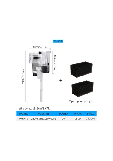 Yifomall Dh06-1 Duvar Tipi Akvaryum Filtresi, Yağ Filmi Temizleyici, 250l/h Debi, 3w Güç, Plastik, Su Standartı Şarj, Küçük Kaplar İçin