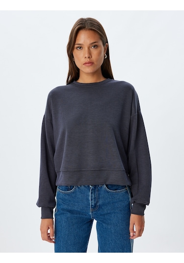 Koton Basic Sweatshirt Uzun Kollu Bisiklet Yaka Lacivert 5wak10063ek Lacivert