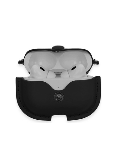 Apple, Uyumlu AirPods Pro 2 2.nesil Çanta Deri Kılıf - Siyah