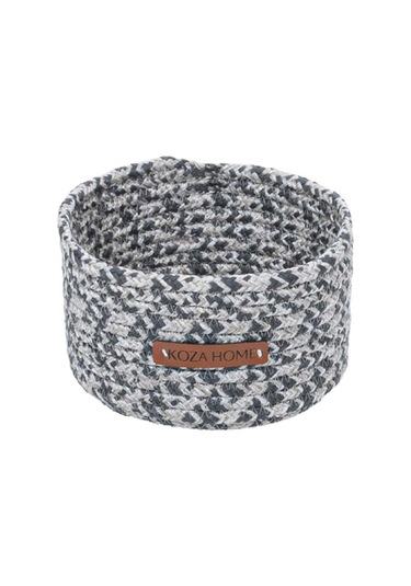 Koza Home Cesta El Yapımı Pamuklu Gri Antrasit Hasır Dekoratif Sepet 3lü Se