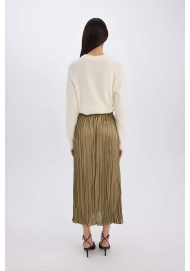 DeFacto A Kesim Yüksek Bel Saten Midi Etek E3348AX24WNGN320 Yeşil