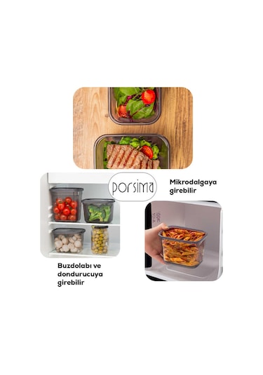 Porsima 2047 Etiketli Kapaklı Dikdörtgen Çok Amaçlı Gıda Erzak Saklama Kabı Seti 2 L 12'li