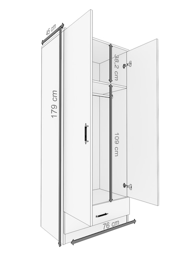 Gubimo Abete- 2 Kapılı 1 Çekmeceli Atlantik Çam Gardırop 179 x 76 x 45CM