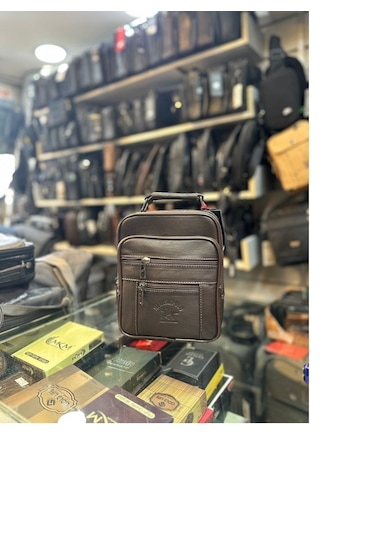 Trg Büyük Kahverengi Kasalı Hakiki Deri Erkek El Ve Omuz Çantası Kahverengi