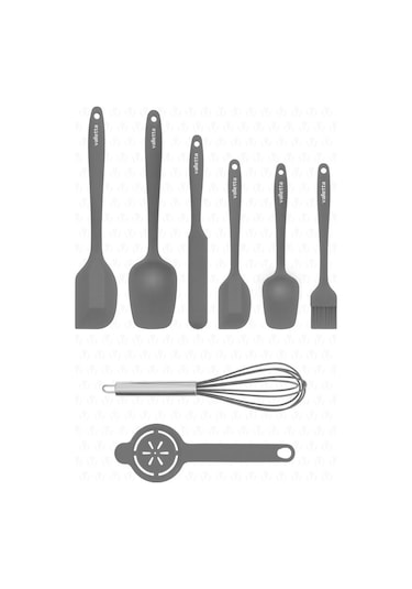 Valletta Drongo Isıya Dayanıklı Yanmaz Yapışmaz Gri Silikon Spatula Seti 8 Parça