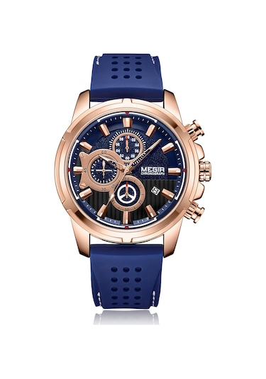 Megir 2101 İş Quartz Spor Erkek İzle 3atm Su Geçirmez Büyük Kadran Geniş Yüzlü Kol Saati Mikrosaniye Saniye Dakika Kronograf Alt Kadranlar Takvim Saat Erkekler İçin Silikon Kayış İle Çok Renkli